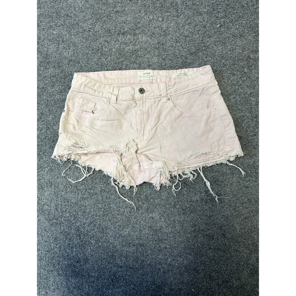 Cotton On Shorts Womens Size 6 Pink Low Rise Denim Distressed Frayed Hem Casual